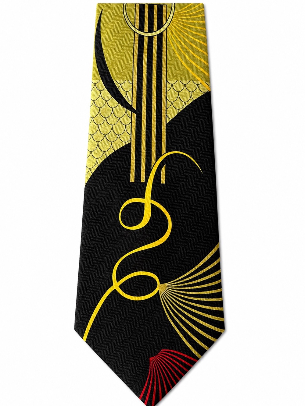 Pangborn Design Collection 100% Silk Abstract Art Deco Necktie Black Gold Green